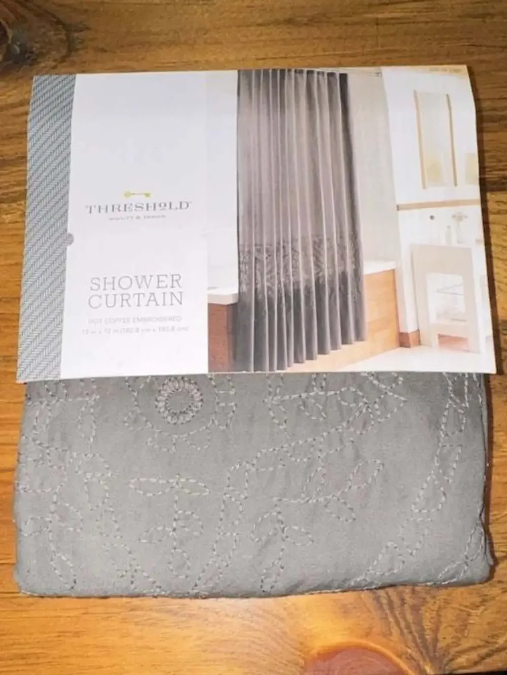 Threshold Hot Coffee Embroidered Shower Curtain 72 in x 72 in Gray